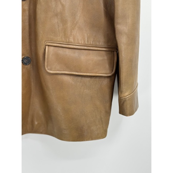 J.Crew Men's Genuine Brown Leather Jacket Size M Vintage Style Quilted Liner Y2K - Picture 5 of 16